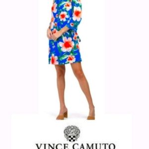 Vince Camuto Blue Off Shoulder Tie Sleeve Floral Shift Dress Sz 14